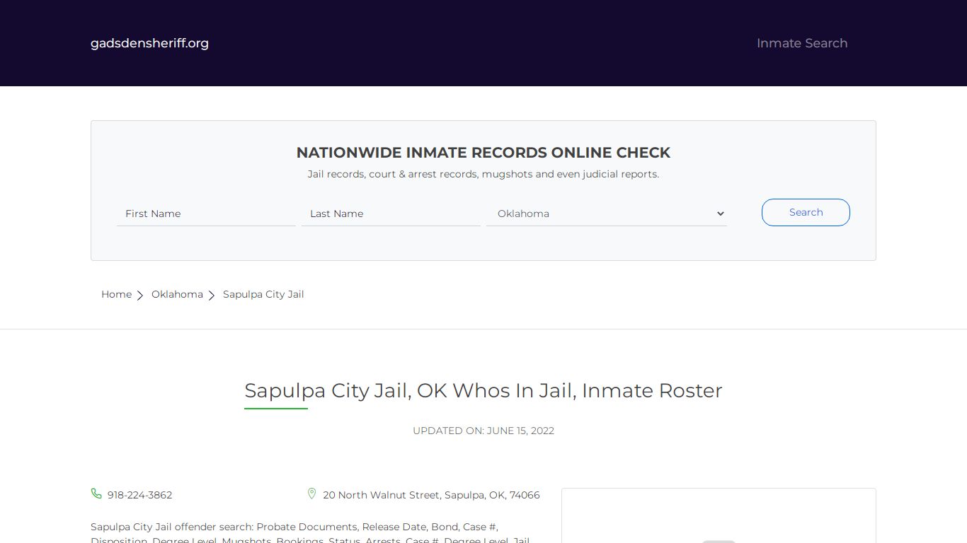 Sapulpa City Jail, OK Inmate Roster, Whos In Jail