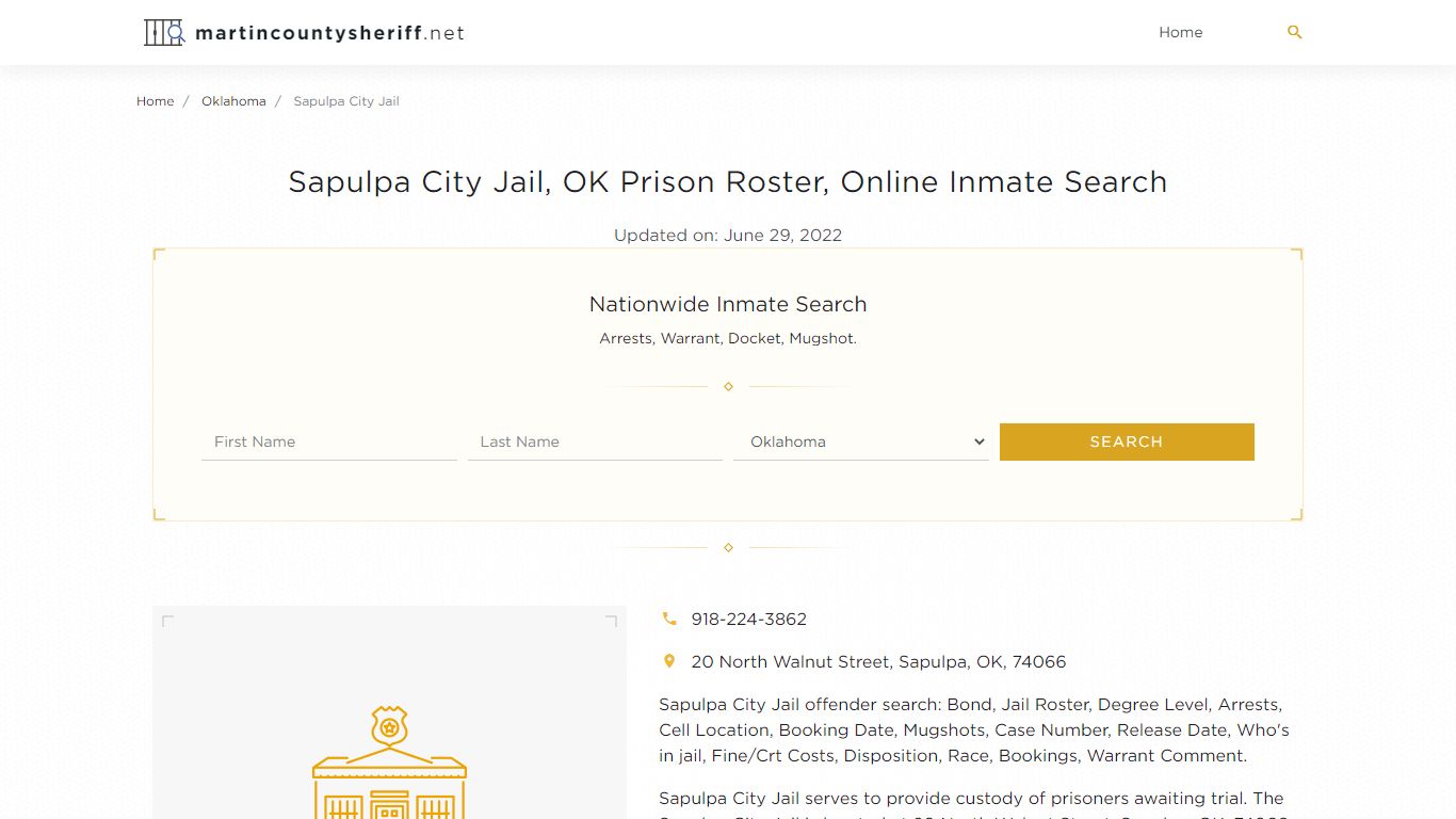 Sapulpa City Jail, OK Prison Roster, Online Inmate Search ...