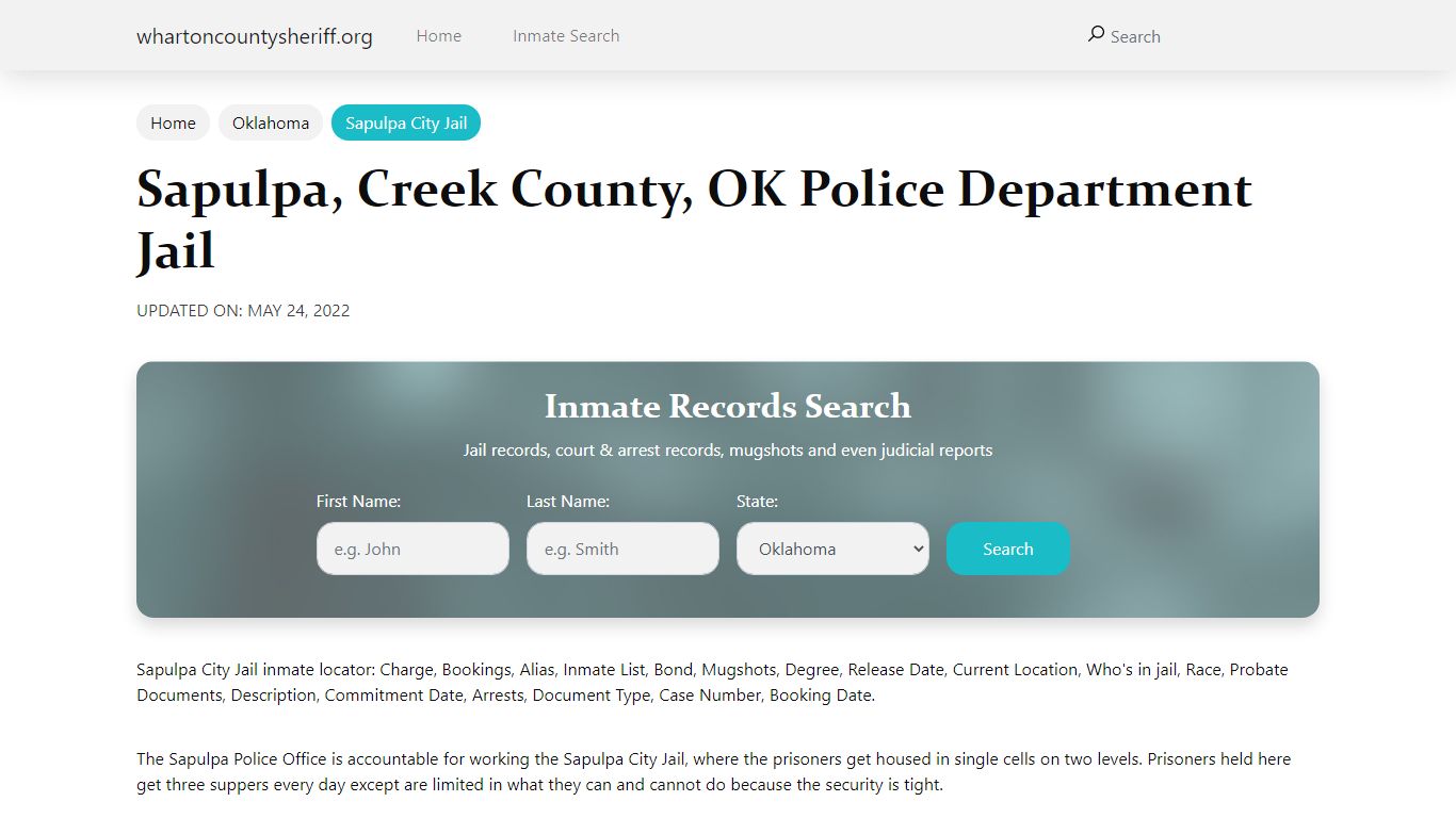 Sapulpa, OK City Jail Inmates, Arrests